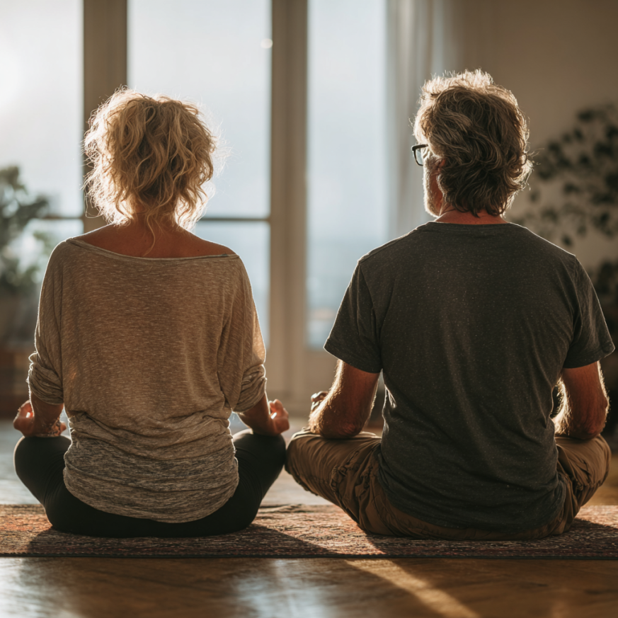 Gruppo di anziani in una sessione di yoga all'aperto